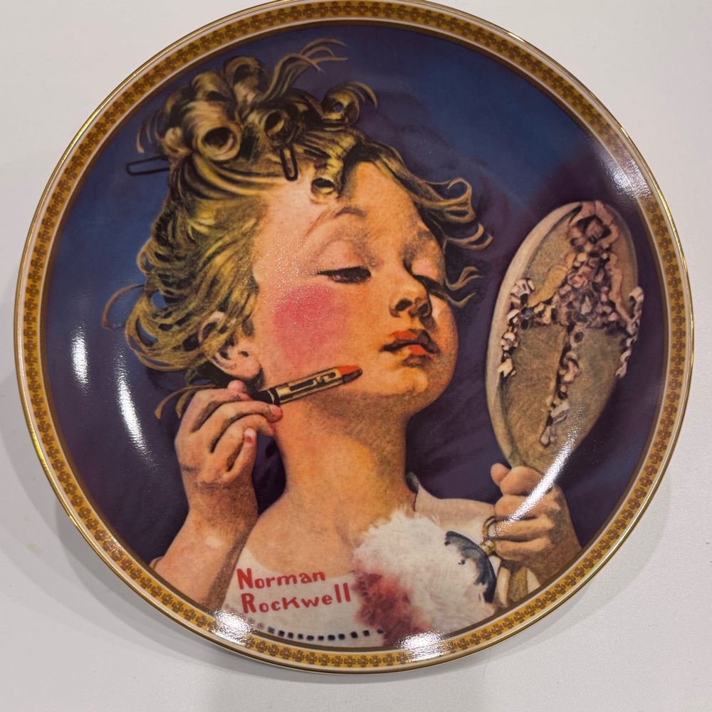 Norman Rockwell Ceramic Plate Backstamp in Cream and Black
